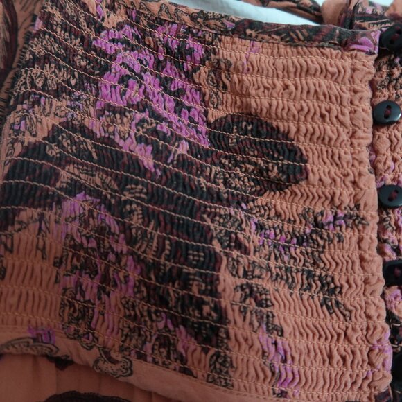 Anthropologie Puff-Sleeve Smocked Dress Midi Floral Orange Size Small - Picture 7 of 12